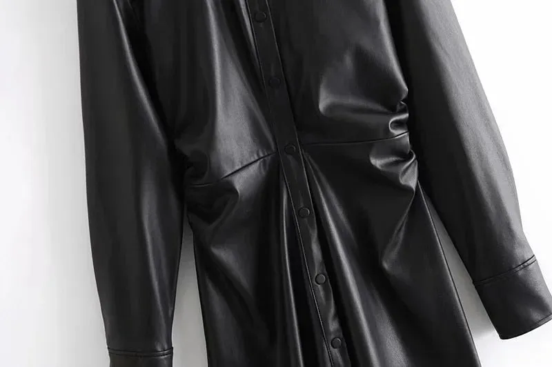 PLEATED LEATHER MIDI DRESS