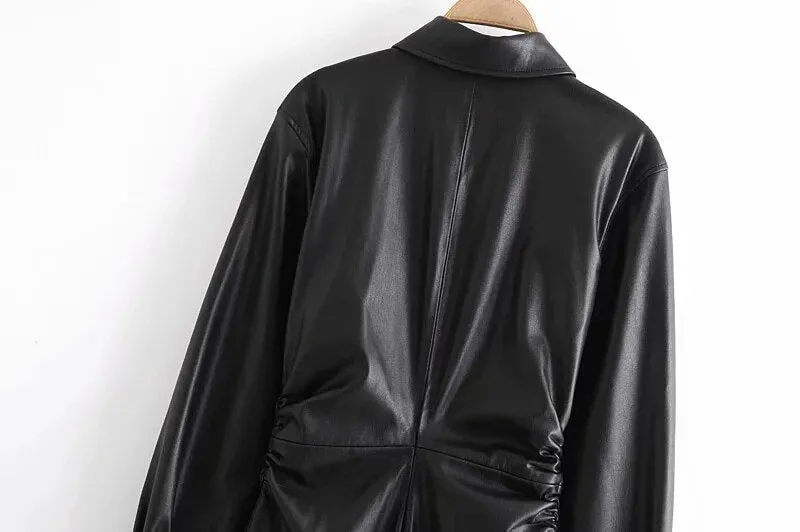 PLEATED LEATHER MIDI DRESS