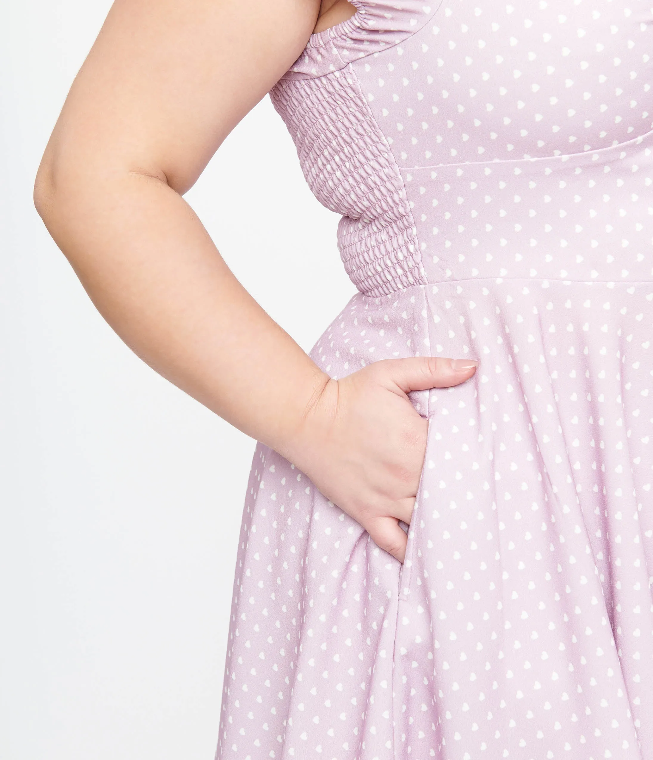 Plus Size 1950s Lavender & White Heart Print Victoria Swing Dress