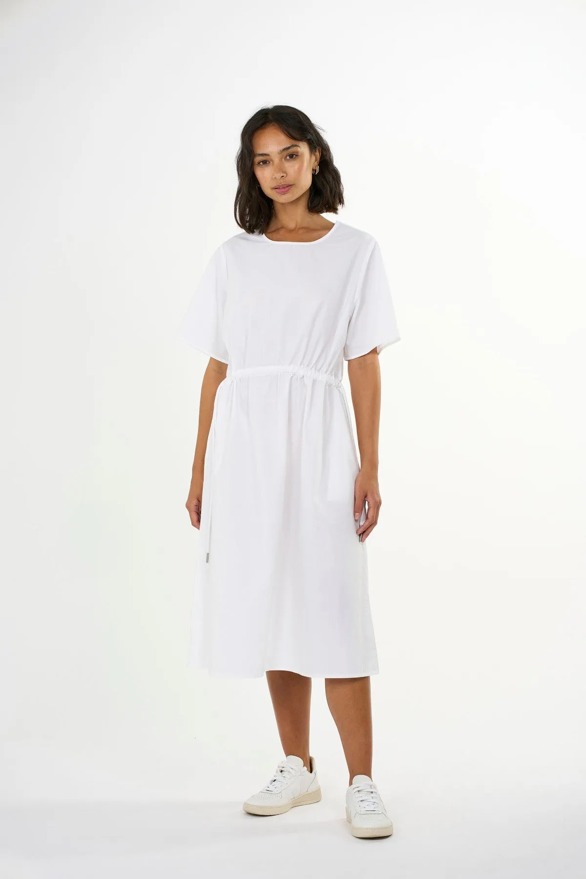 Poplin O Neck Short Sleeved White Dress Knowledge Cotton Apparel