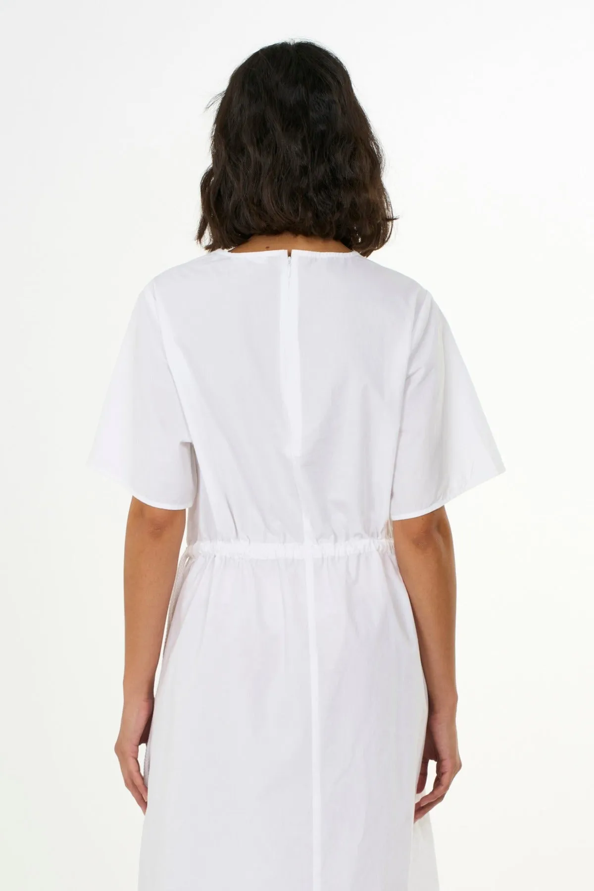 Poplin O Neck Short Sleeved White Dress Knowledge Cotton Apparel