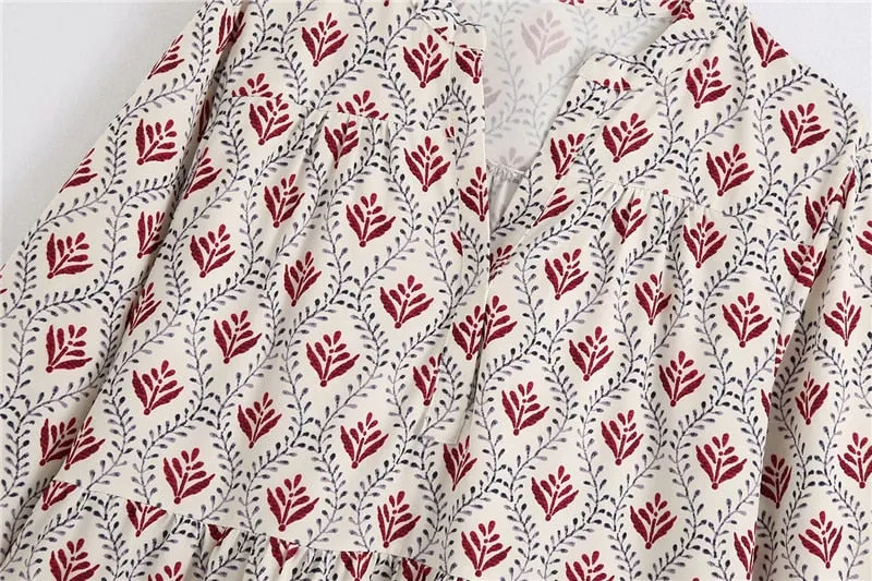 PRINT PLEATED LOOSE MIDI DRESS
