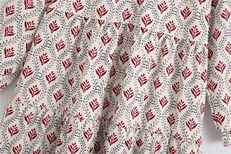 PRINT PLEATED LOOSE MIDI DRESS