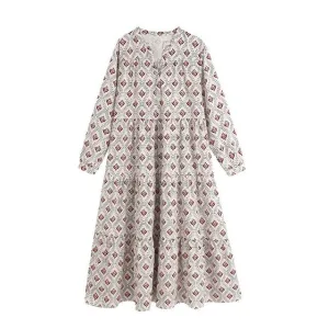 PRINT PLEATED LOOSE MIDI DRESS