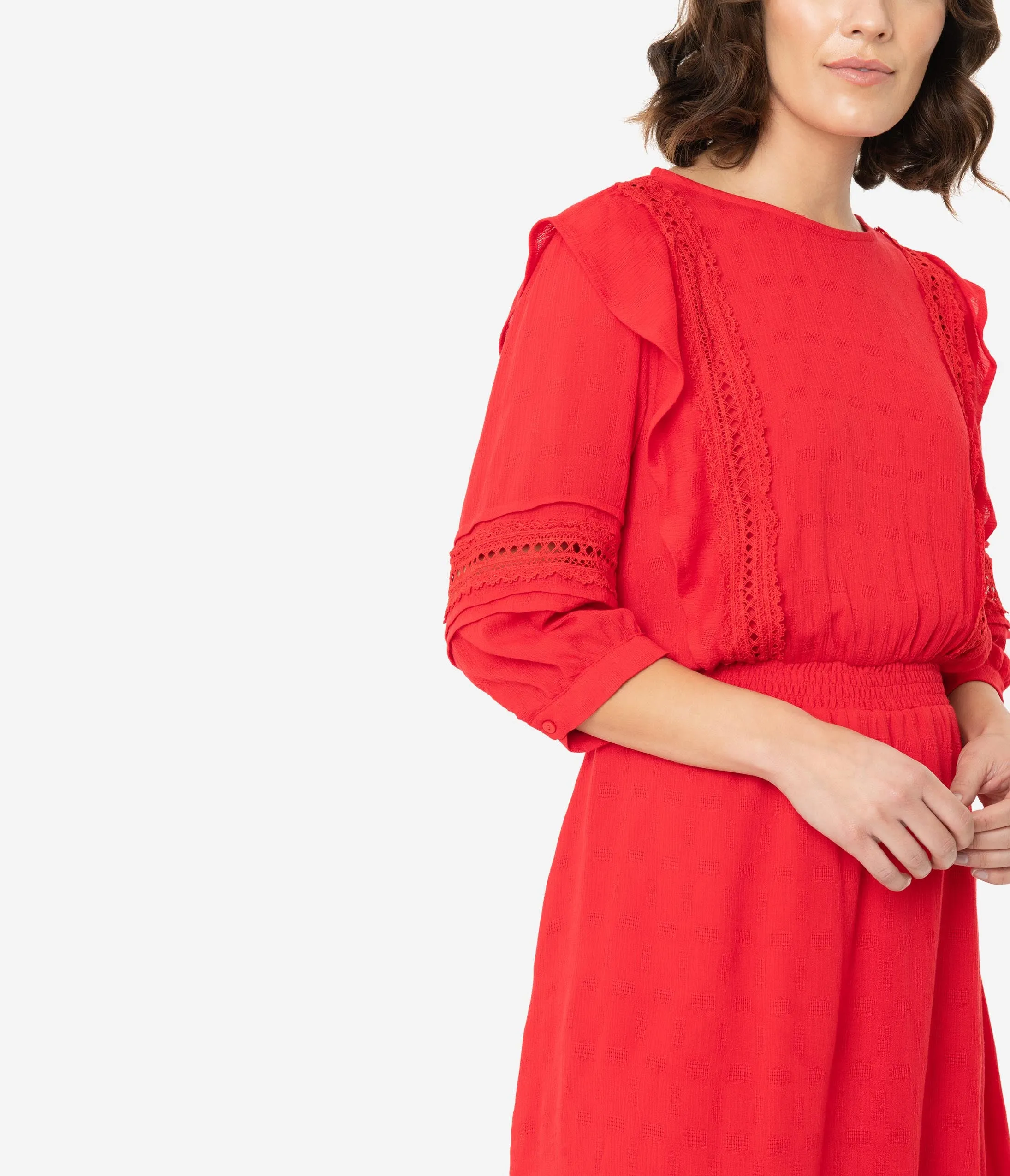 Red Three Quarter Sleeve Woven Dress