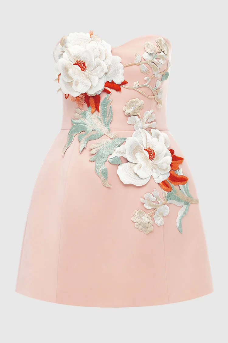 Rosario Applique Bustier Mini Dress - Peony Print