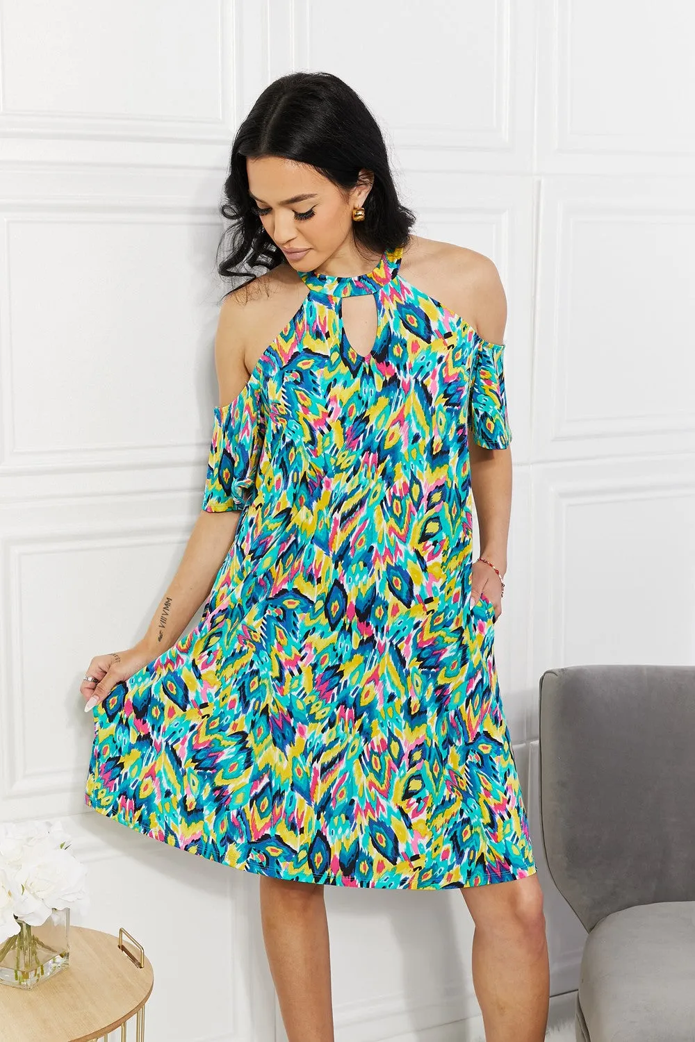 Sew In Love Full Size Perfect Paradise Printed Cold-Shoulder Dress - Ships from The US