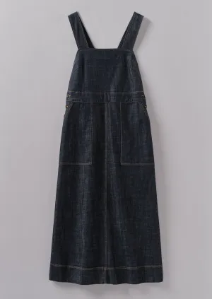 Side Button Denim Pinafore Dress | Indigo