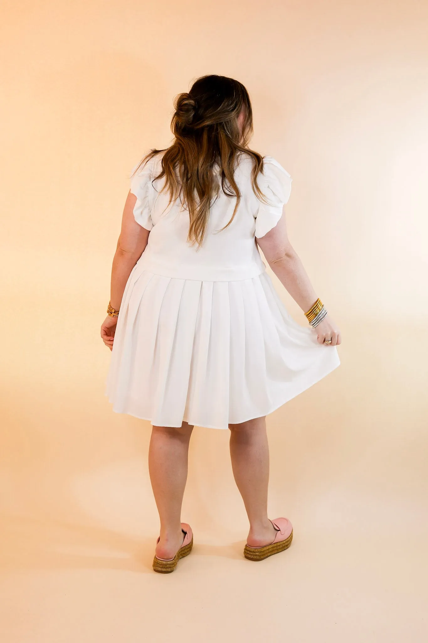 Simple Sophistication Solid Color Dress with Ruffle Cap Sleeves in Off White