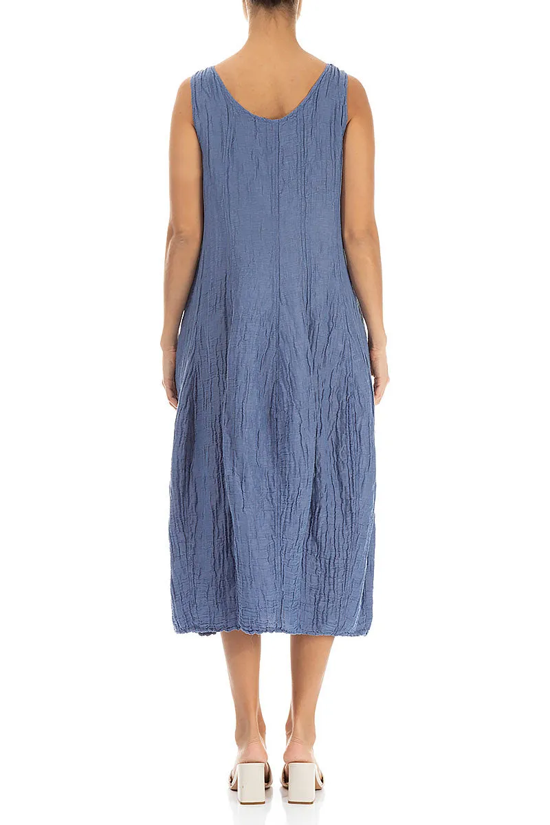 Sleeveless Balloon Crinkled Blue Nova Silk Linen Dress