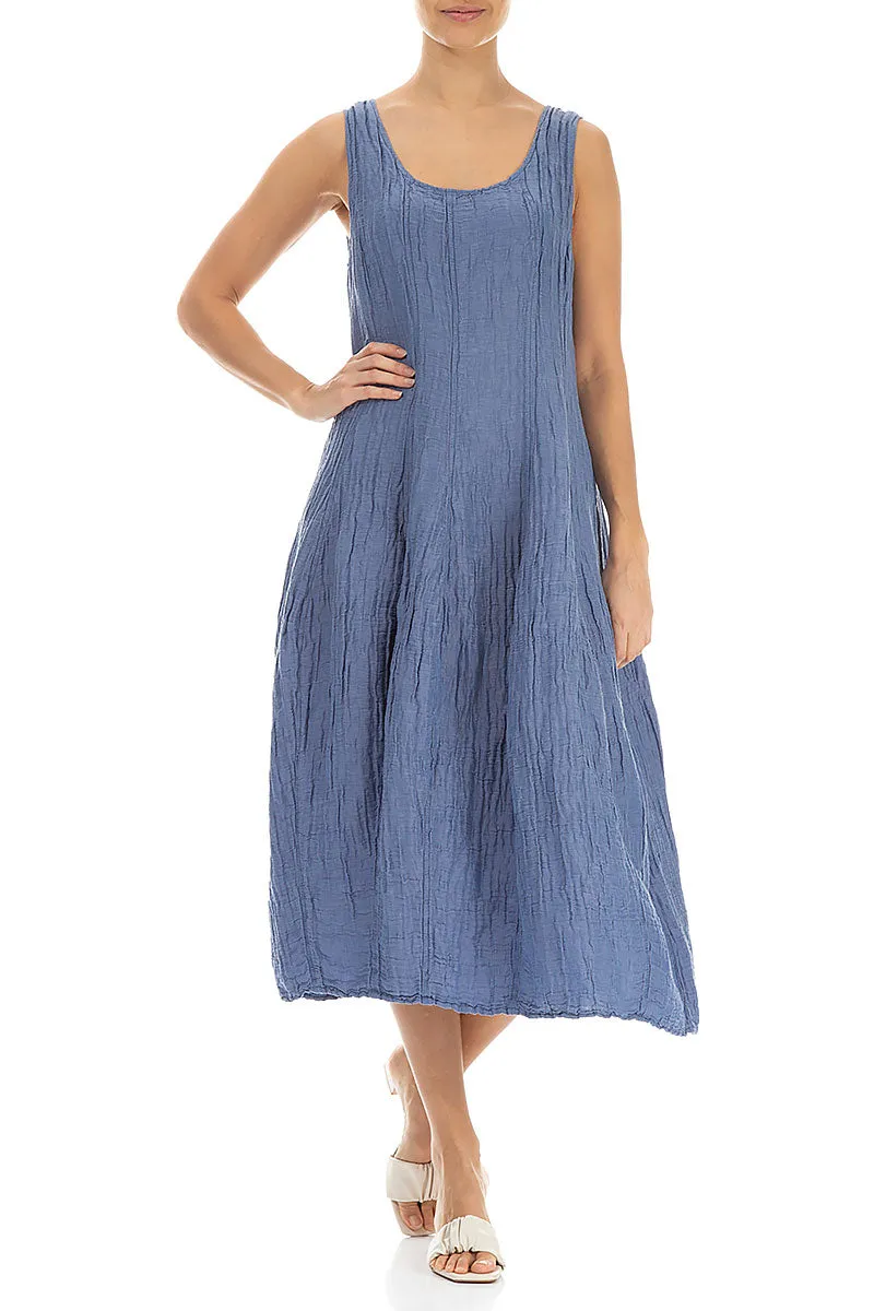 Sleeveless Balloon Crinkled Blue Nova Silk Linen Dress