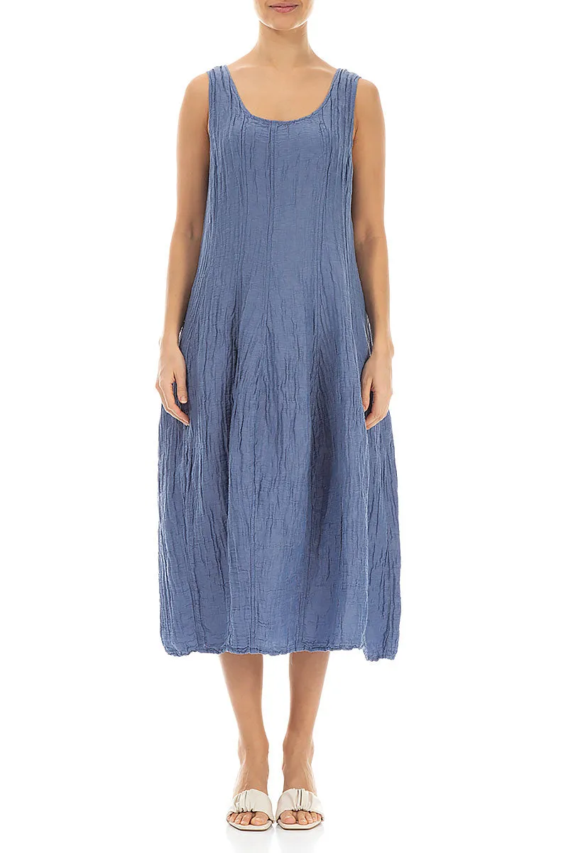 Sleeveless Balloon Crinkled Blue Nova Silk Linen Dress