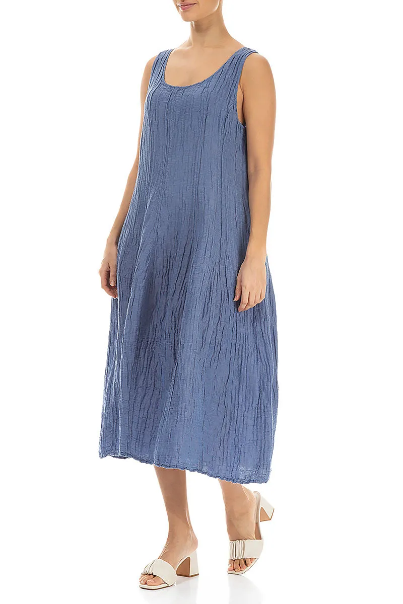 Sleeveless Balloon Crinkled Blue Nova Silk Linen Dress