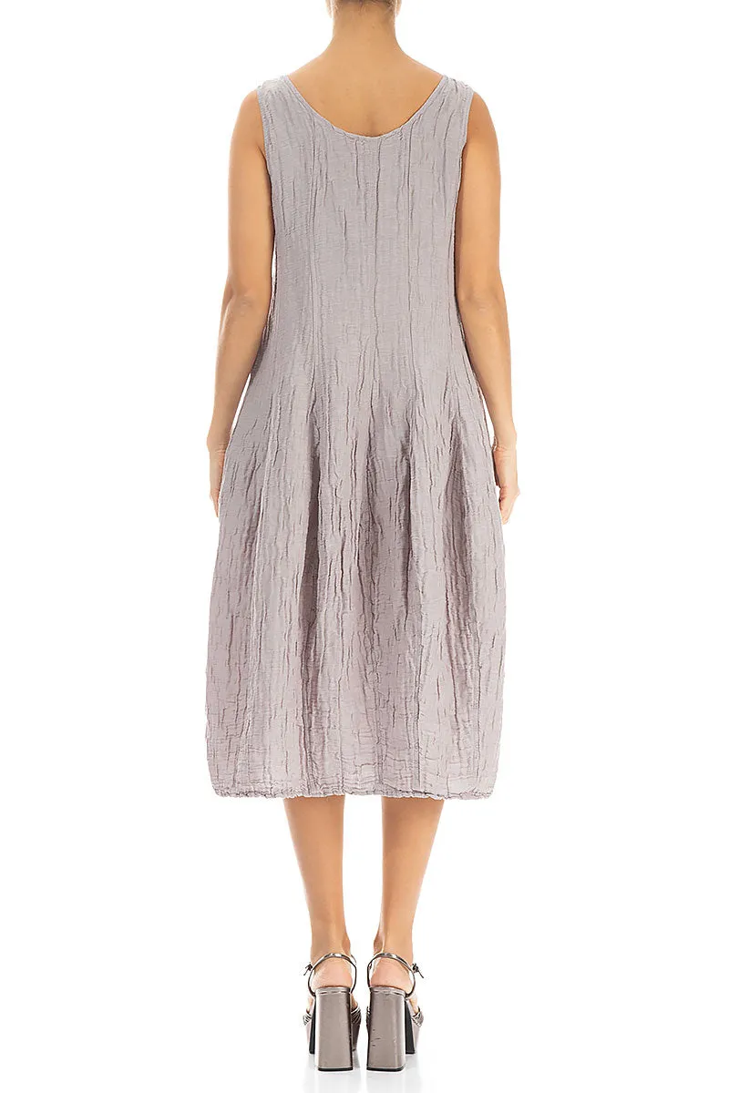 Sleeveless Balloon Crinkled Greige Silk Linen Dress