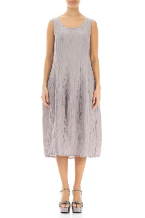 Sleeveless Balloon Crinkled Greige Silk Linen Dress