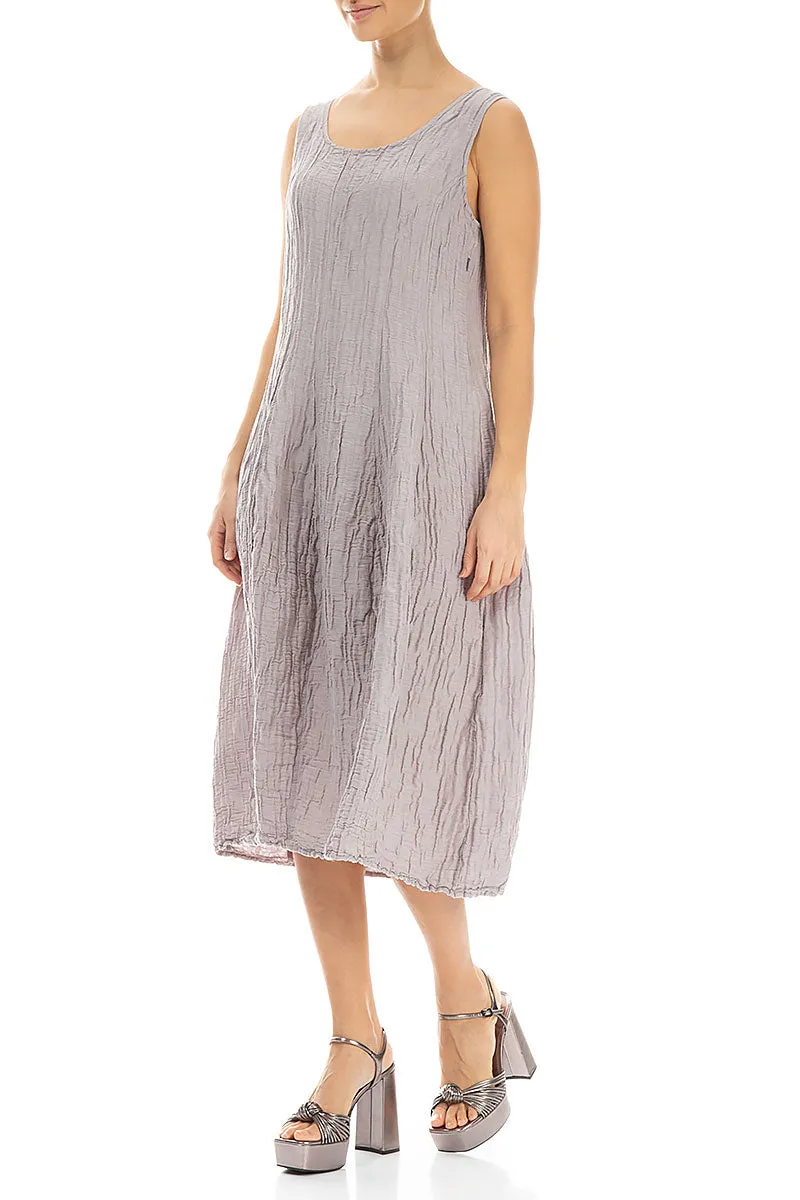 Sleeveless Balloon Crinkled Greige Silk Linen Dress