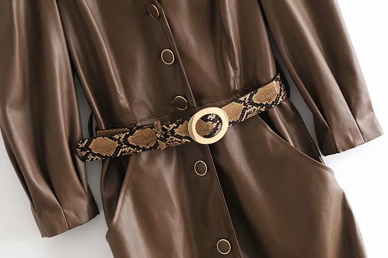 VEGAN LEATHER MIDI DRESS WITH BELT