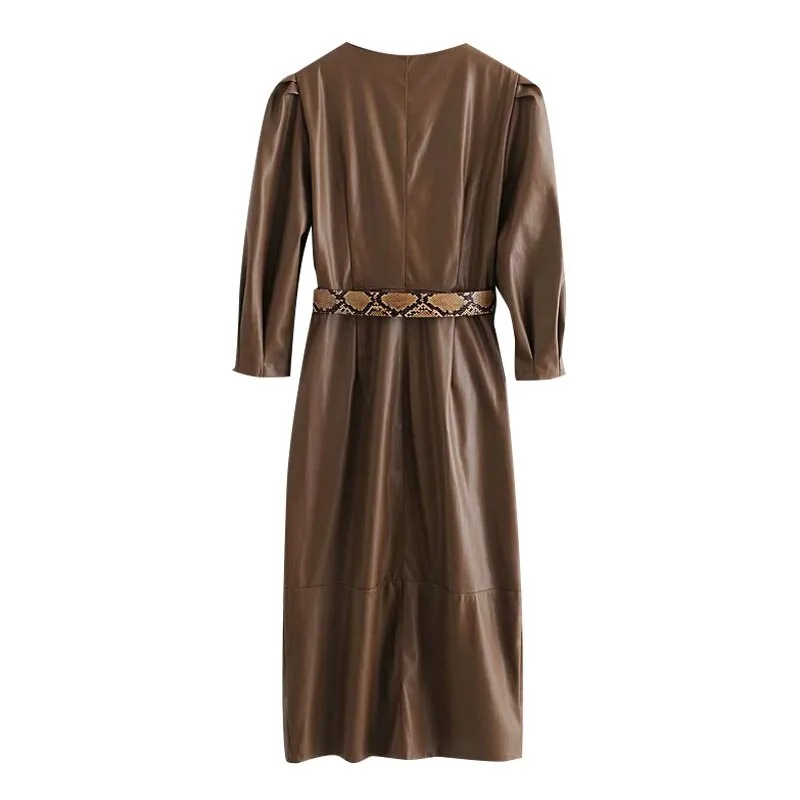 VEGAN LEATHER MIDI DRESS WITH BELT