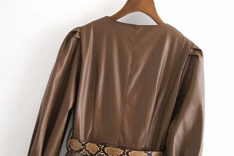 VEGAN LEATHER MIDI DRESS WITH BELT