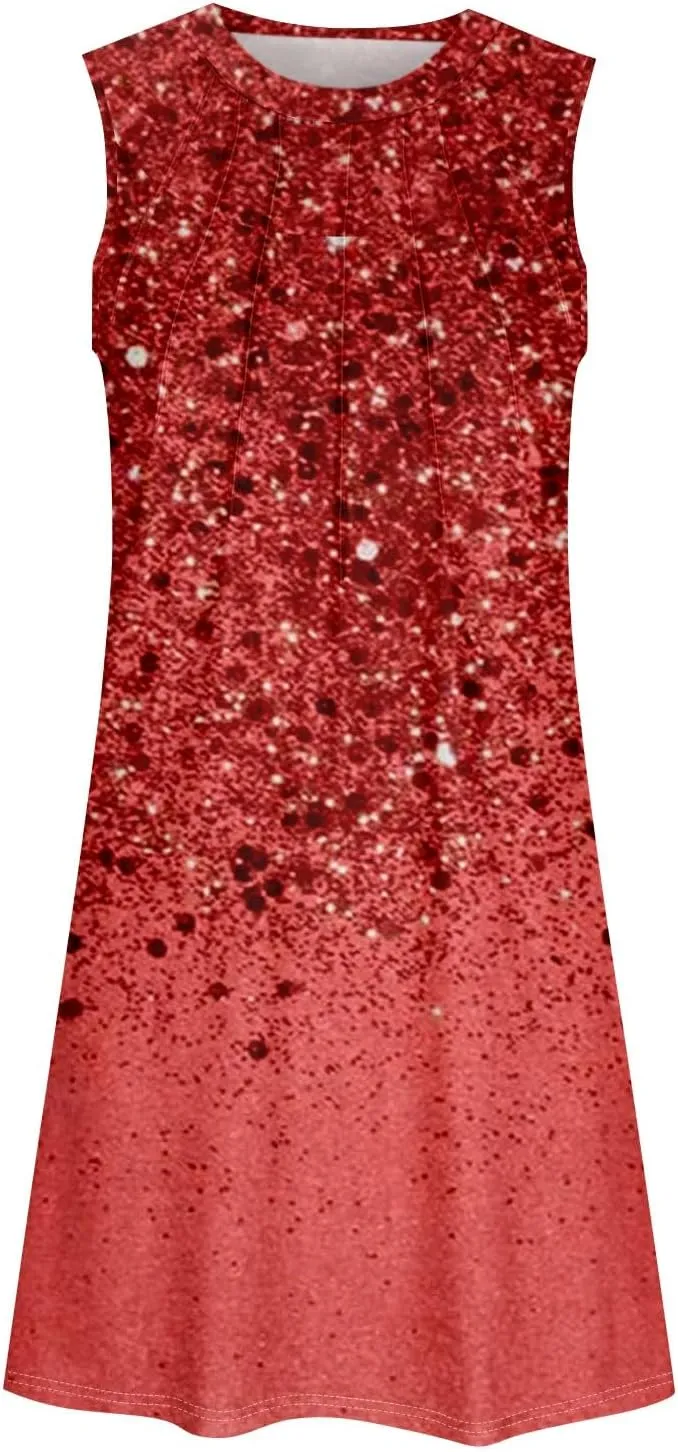 Women's Dresses Summer Midi Tropical Sleeveless U Neck Dressy Tank Dress Casual Knee Length Party Sundress