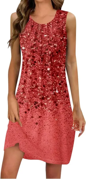 Women's Dresses Summer Midi Tropical Sleeveless U Neck Dressy Tank Dress Casual Knee Length Party Sundress