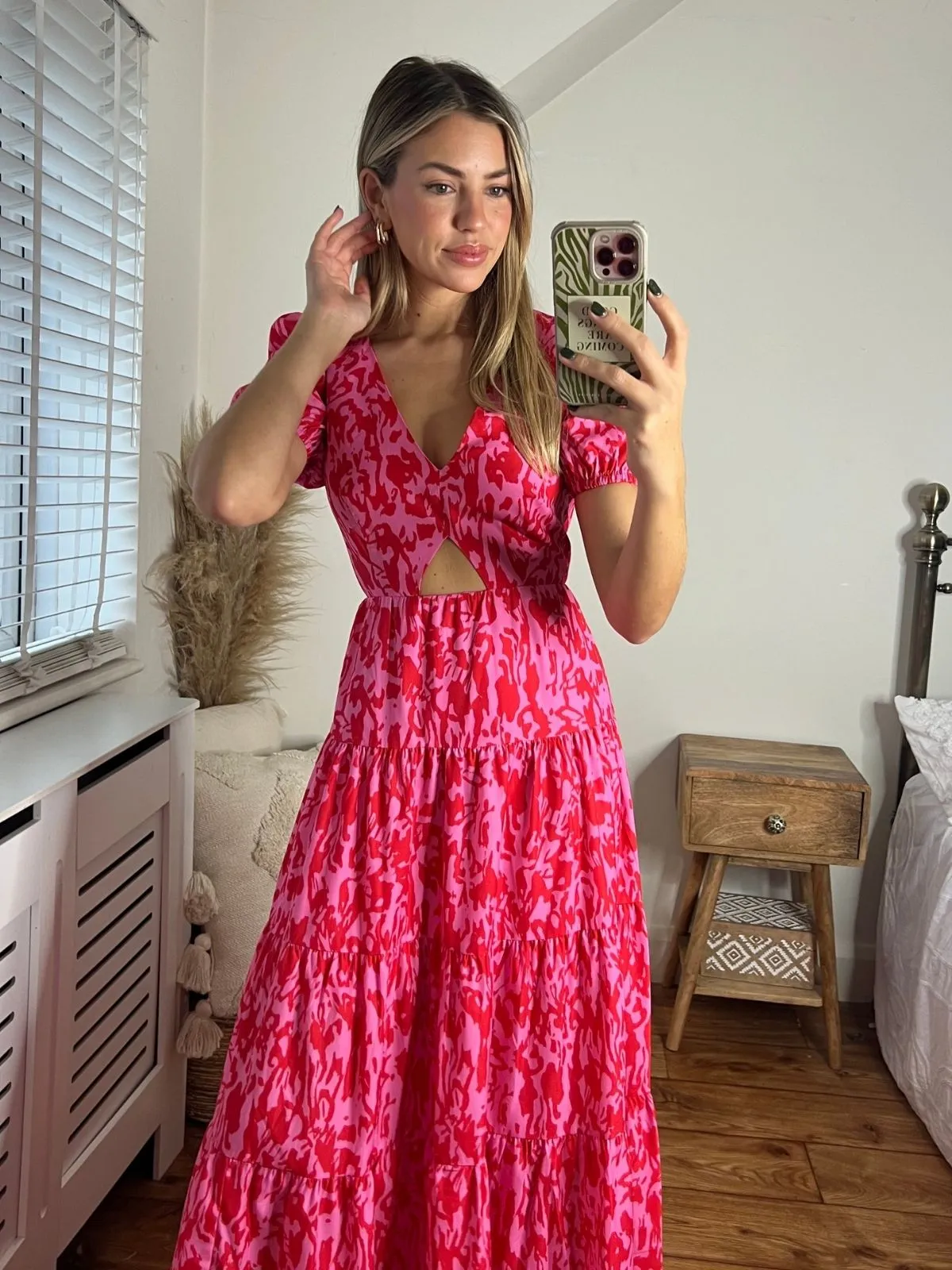 Zoe Tiered Cutout Maxi Dress / Pink Animal