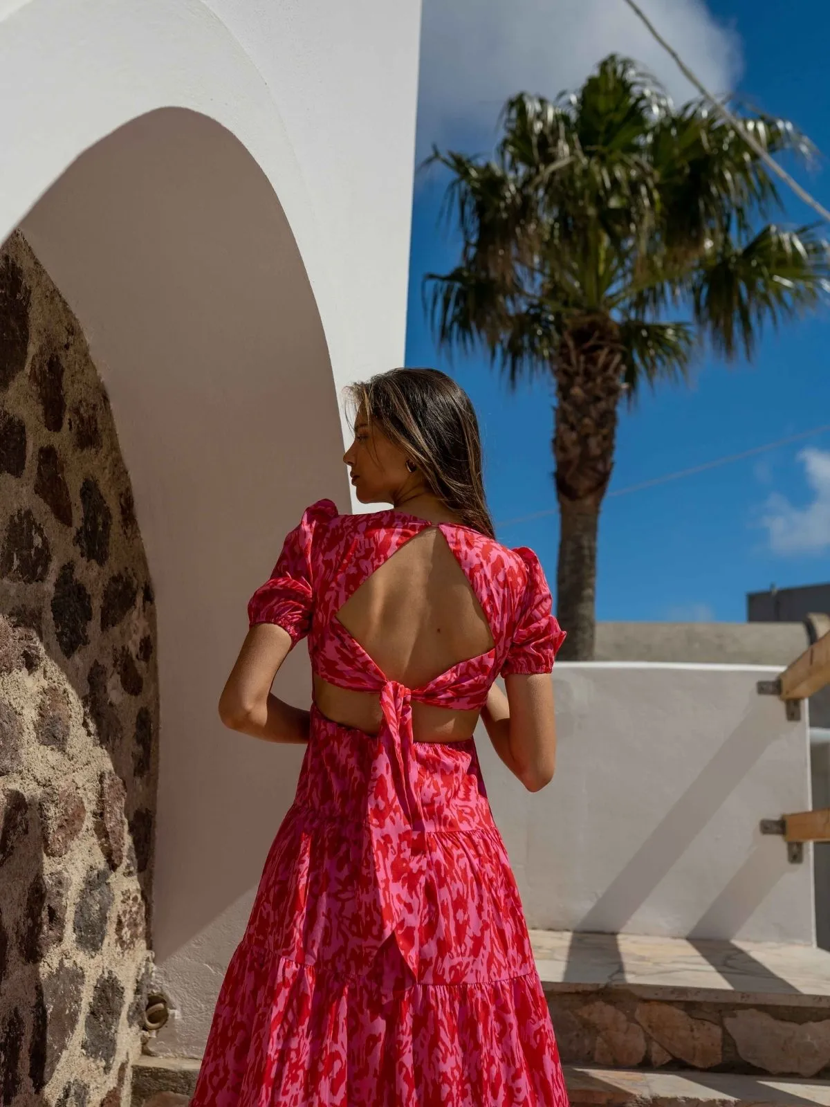 Zoe Tiered Cutout Maxi Dress / Pink Animal